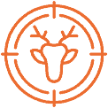 A deer head icon on an orange background.
