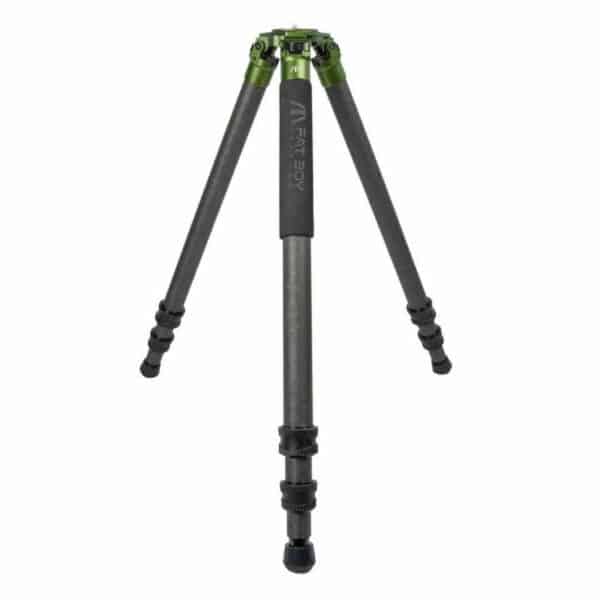 A tripod with a green and black handle.