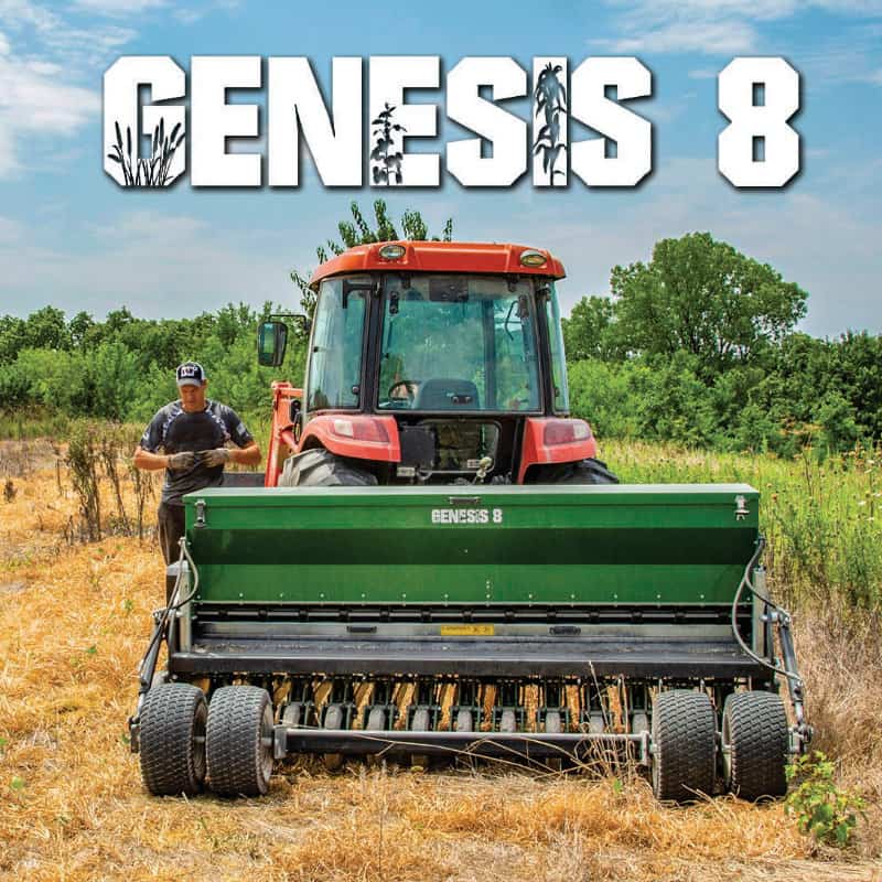 The cover of genesis 8 with a man in front of a tractor.