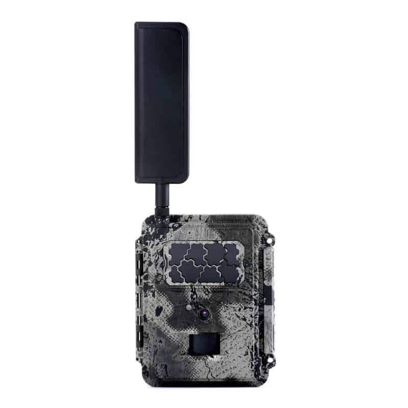 A black trail camera with a wireless transmitter.