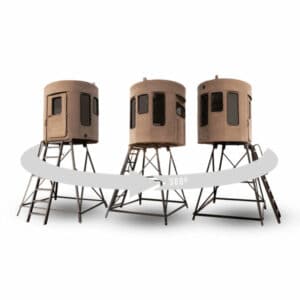 Three different types of hunting towers on a white background.