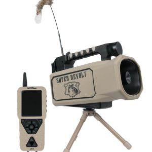 A Super Revolt with Tripod and Battery radio with a remote and a tripod.